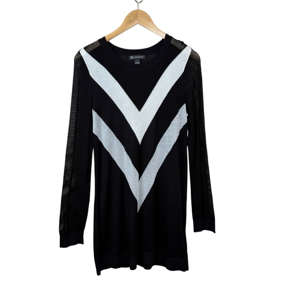 NWT INC International Concepts Black White Silver Chevron Stripe Sweater WMN’S L